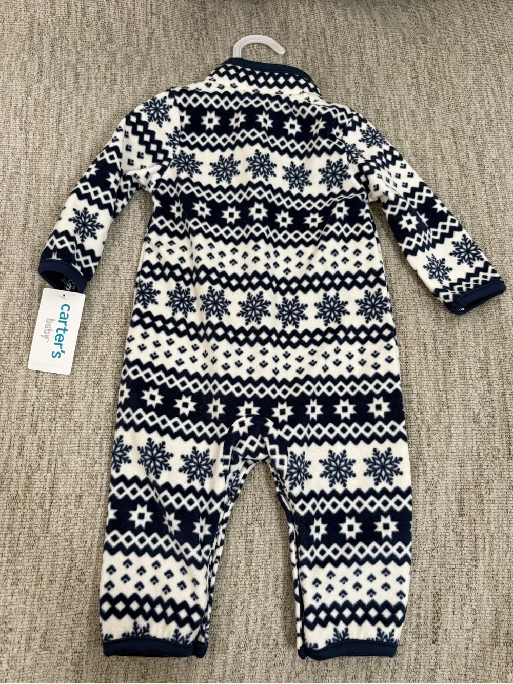 Carter's Navy and White Snowflake Fleece One-Piece